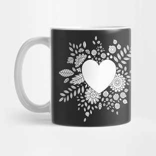 Flourishing Heart Adult Coloring Illustration, Heart and Flowers Wreath Mug